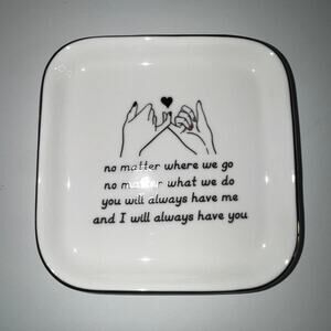 Ceramic Jewelry Ring Trinket Tray – Friendship BFF Quote - Gold Rim Square Dish